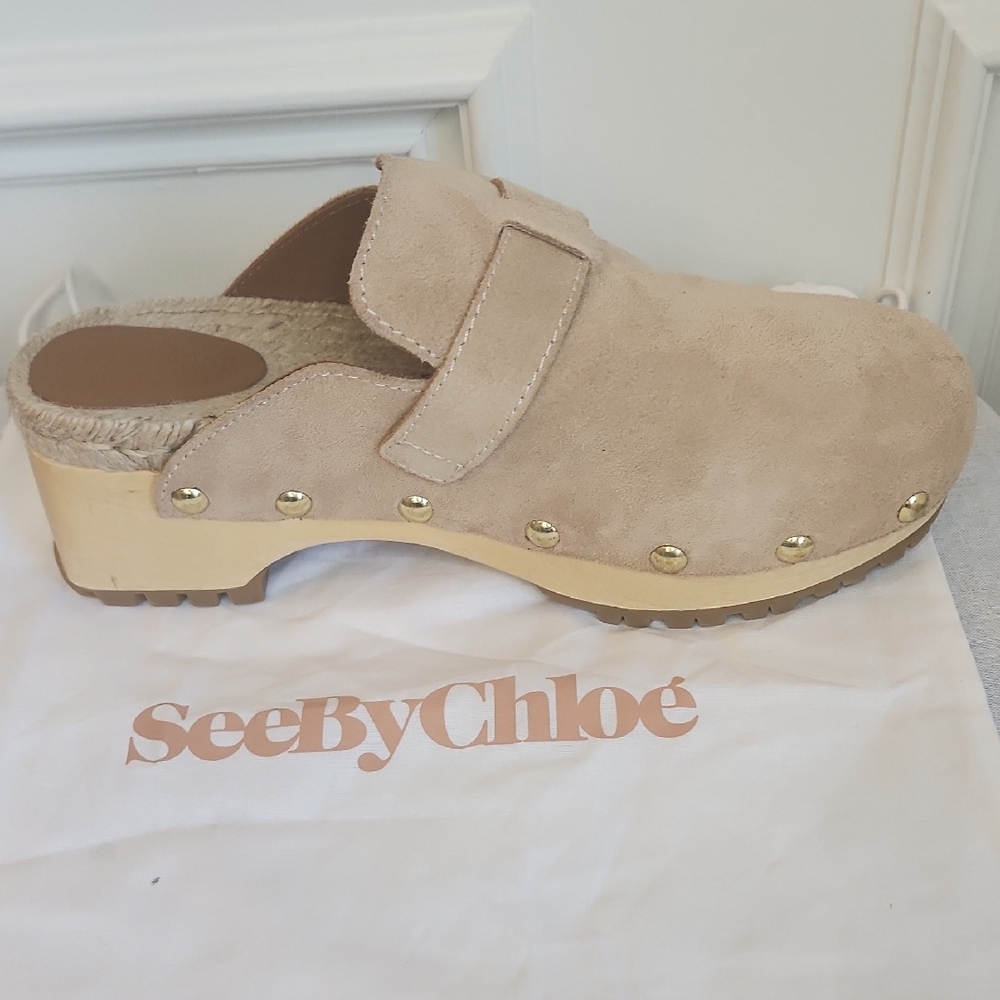 See By Chloe Suede Clogs with Gold Details - Picture 6 of 9